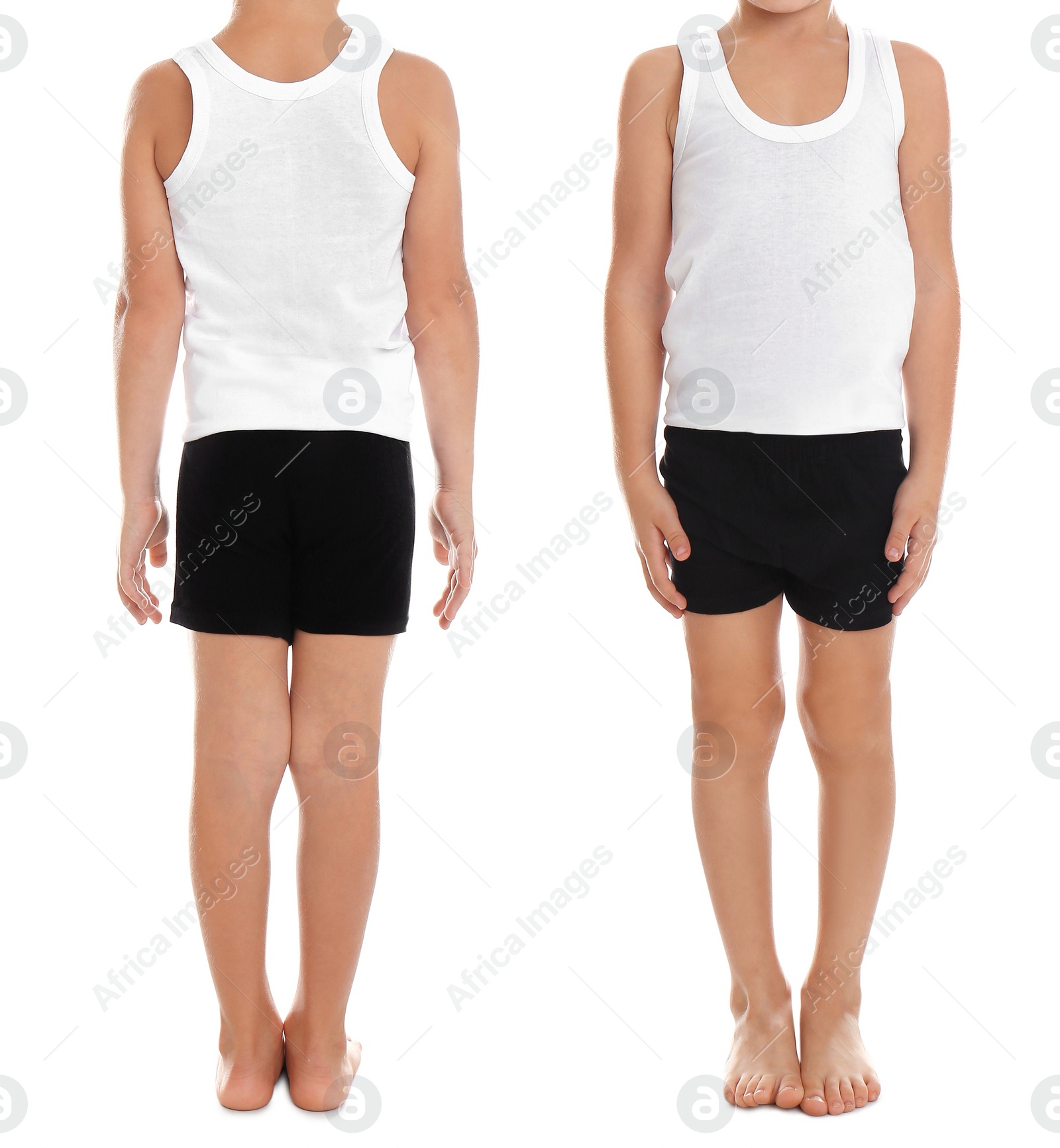 Image of Collage of little boy in underwear on white background