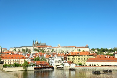 Photo of PRAGUE, CZECH REPUBLIC - APRIL 25, 2019: Cityscape with Castle complex, Saint Vitus Cathedral and Vltava river