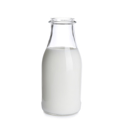 Photo of Glass bottle of milk isolated on white