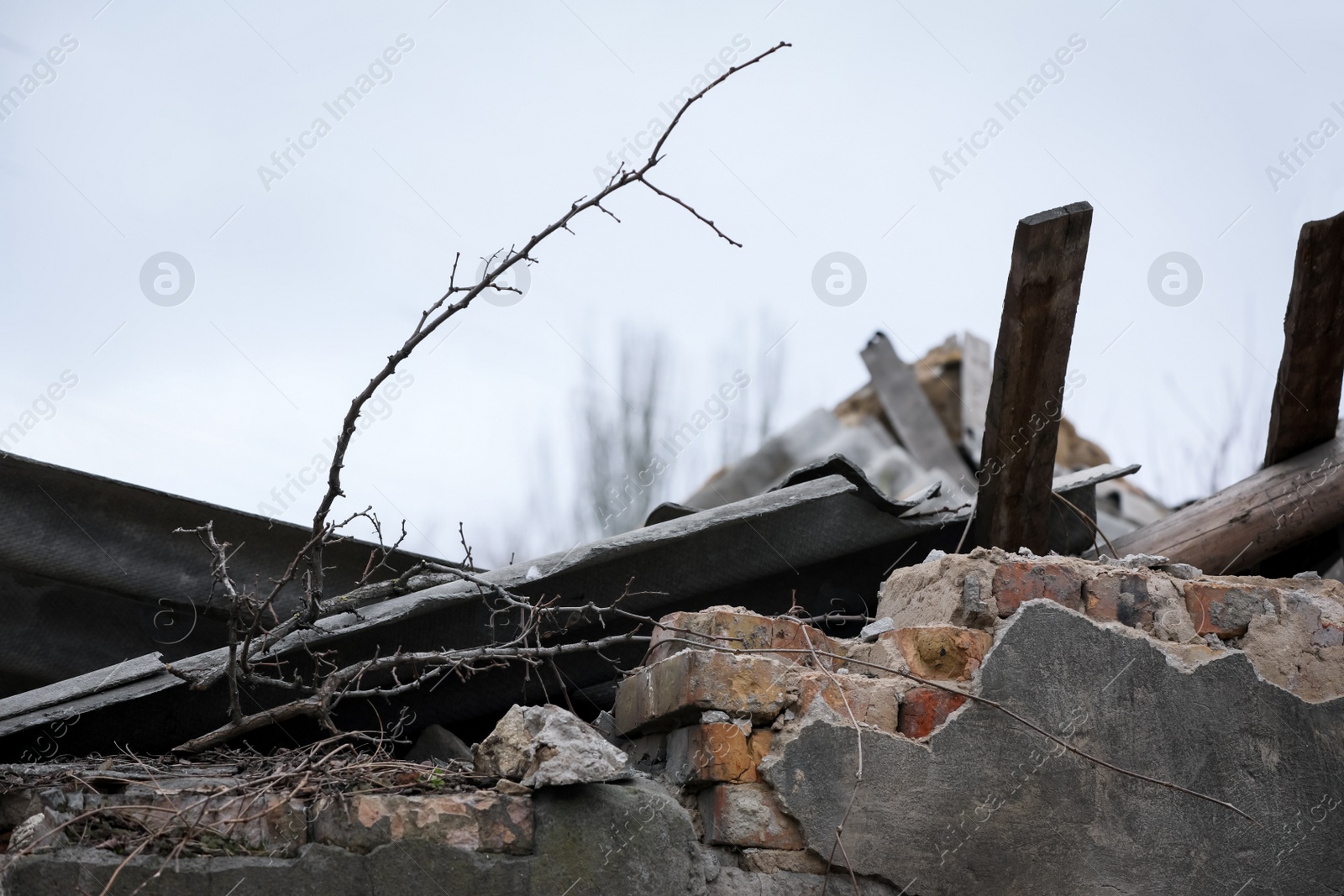 Photo of Closeup view of ruined house after strong earthquake