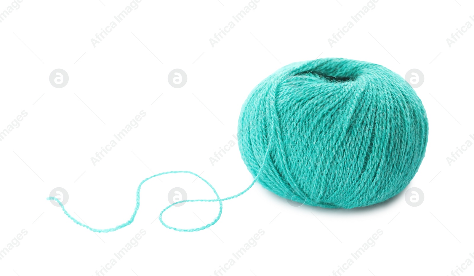 Photo of Soft turquoise woolen yarn isolated on white