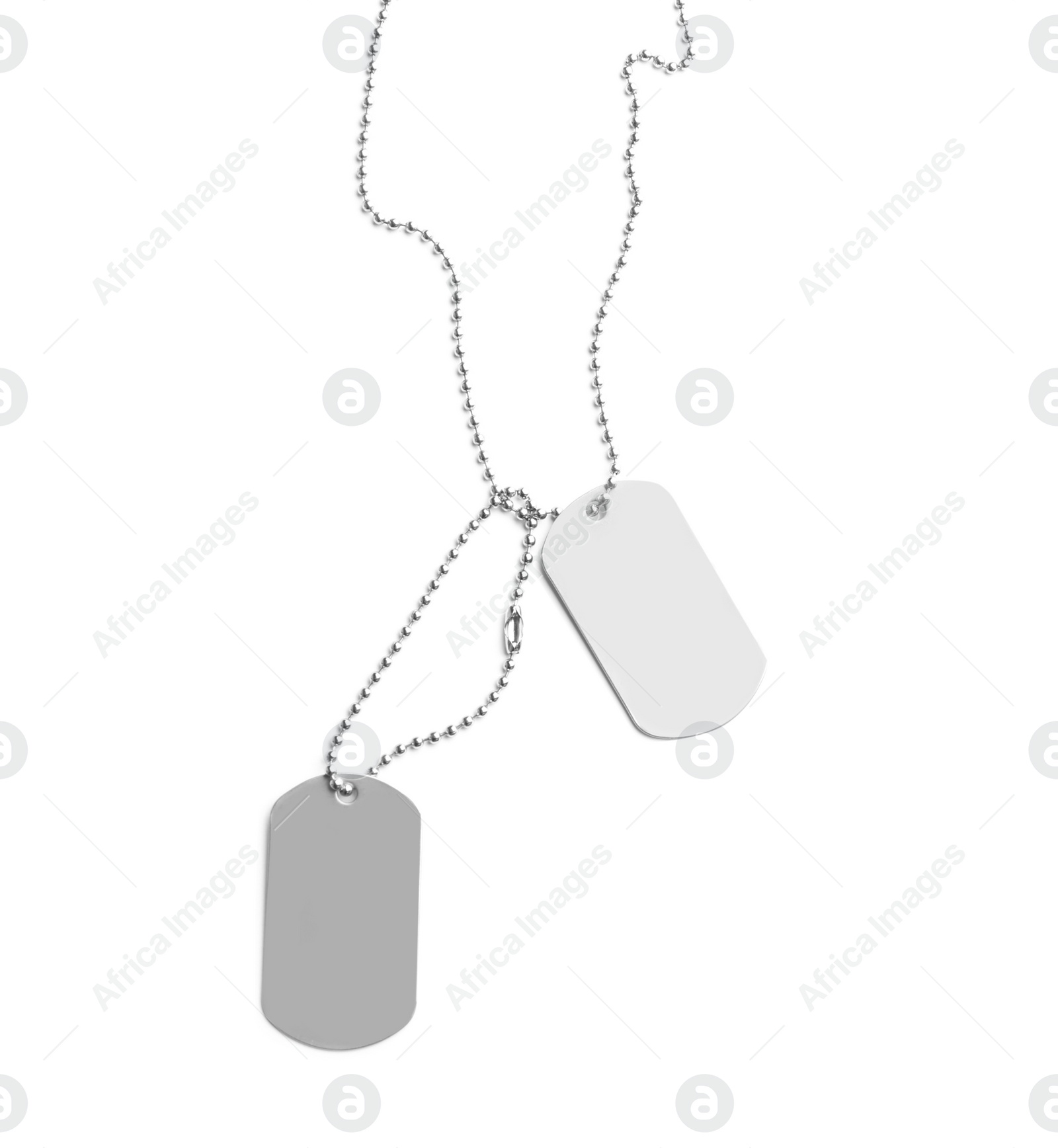 Photo of Metal military ID tags isolated on white