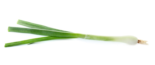 Photo of Fresh ripe green onion on white background