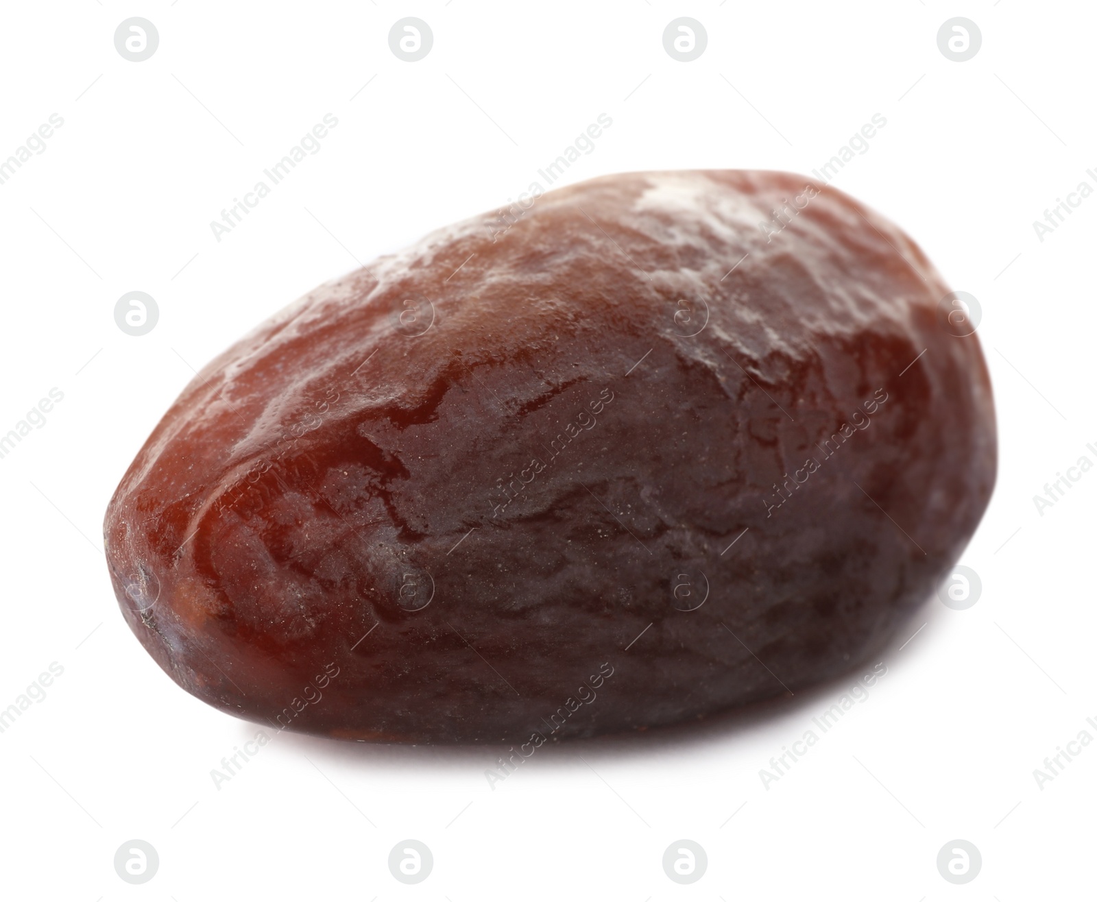 Photo of Sweet date on white background, closeup. Dried fruit as healthy snack