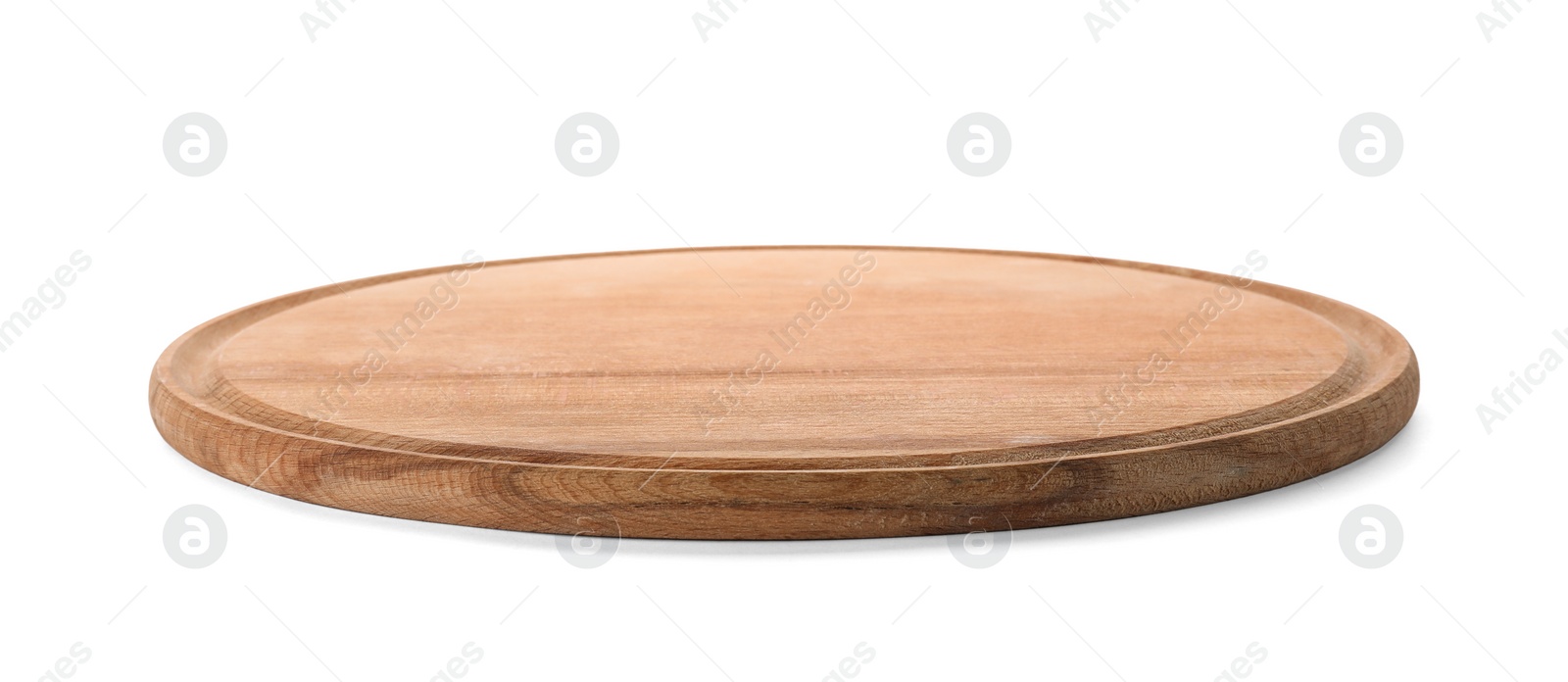 Photo of Wooden board on white background. Kitchen accessory