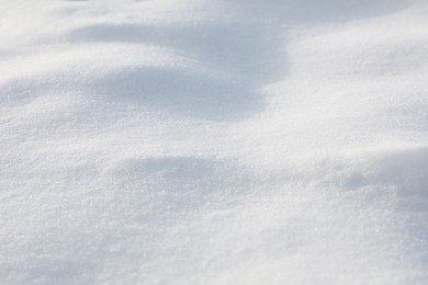 Photo of Clear white snow as background, closeup. Winter season