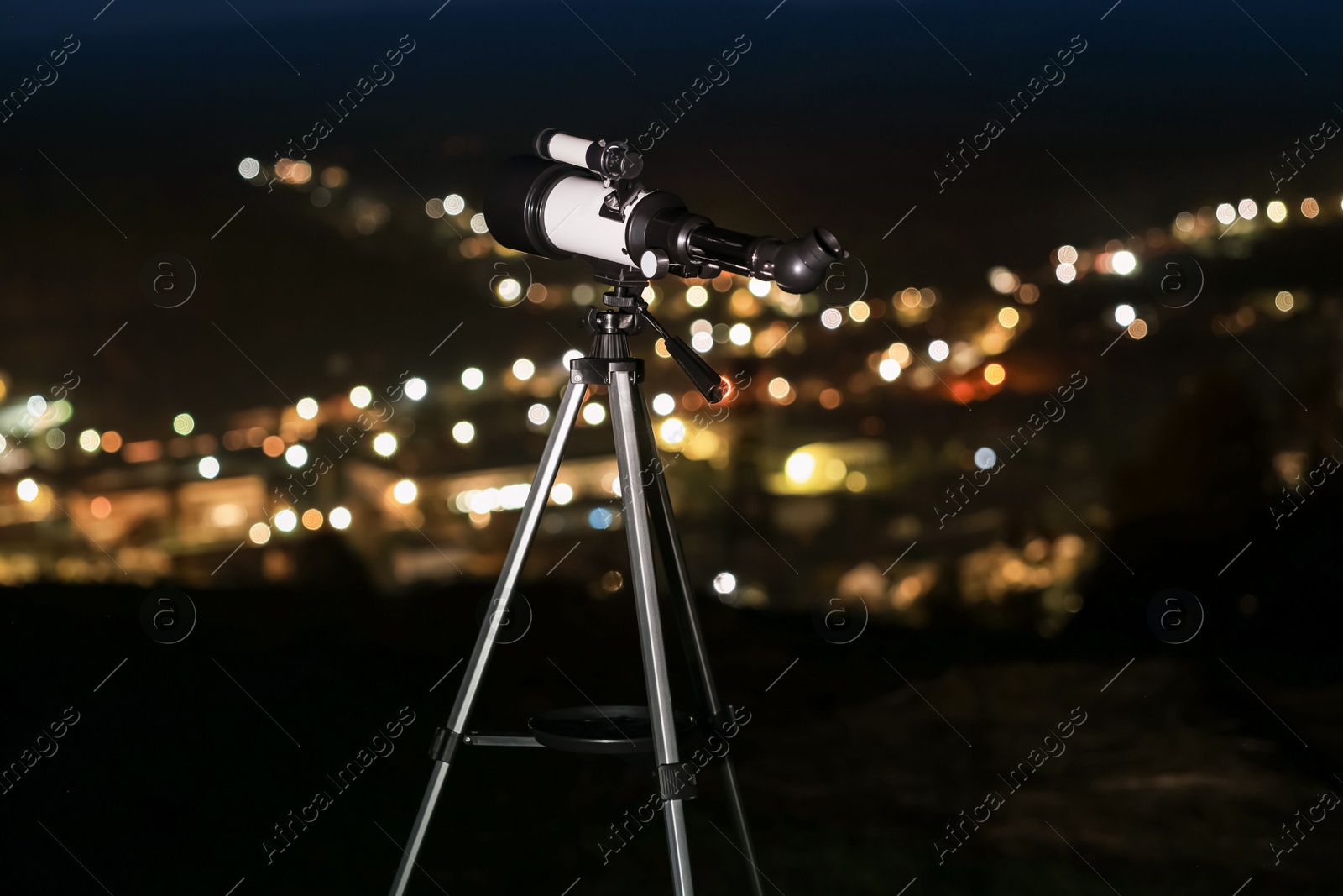 Photo of Modern telescope and beautiful sky in night outdoors. Learning astronomy