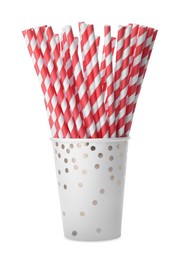 Photo of Striped paper cocktail tubes on white background