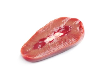 Photo of Cut fresh raw pork kidney on white background