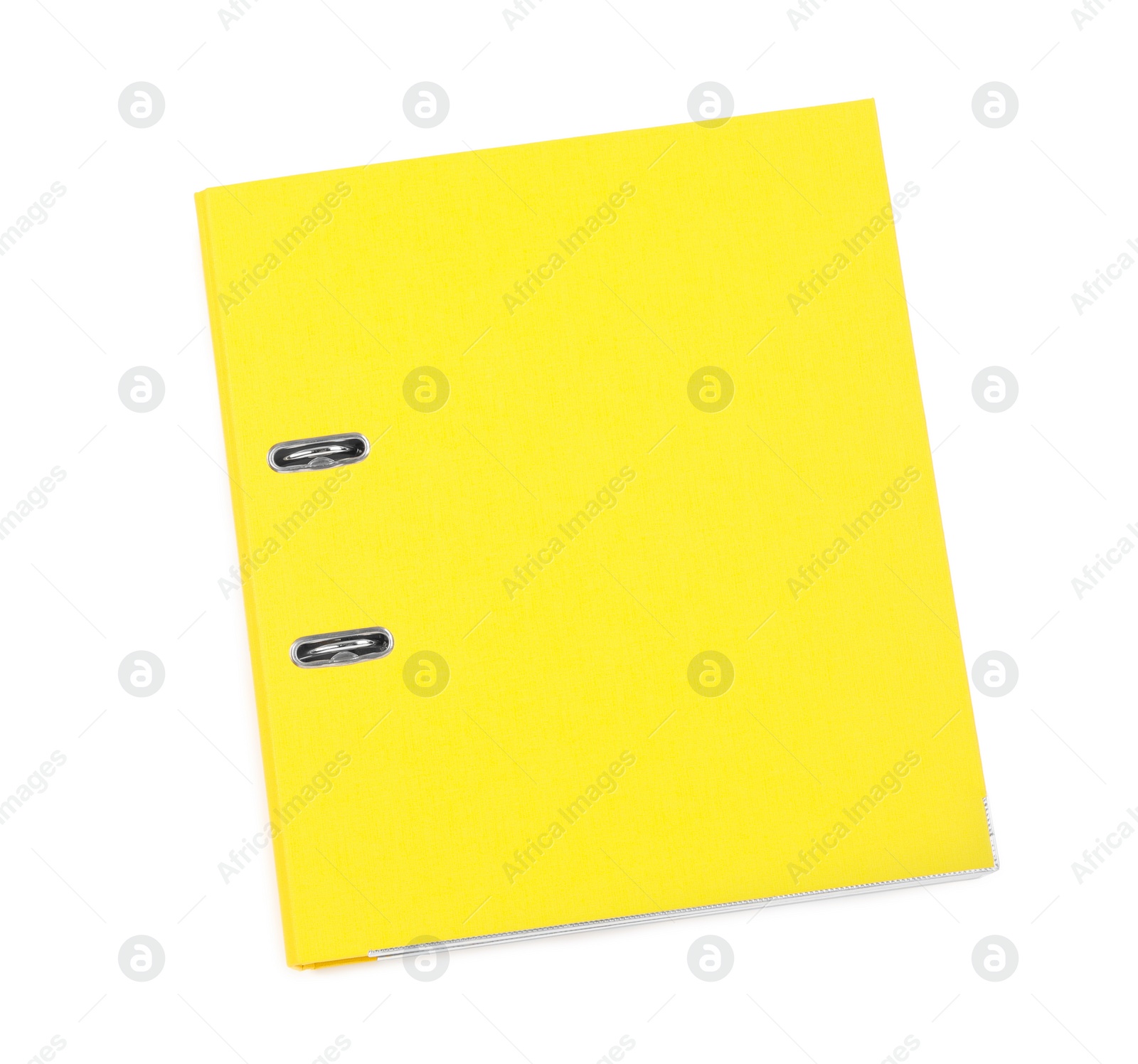 Photo of One yellow office folder isolated on white, top view