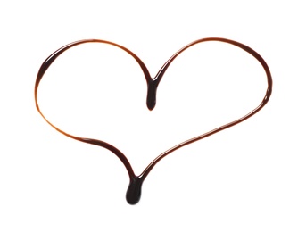 Heart made of dark chocolate on white background, top view