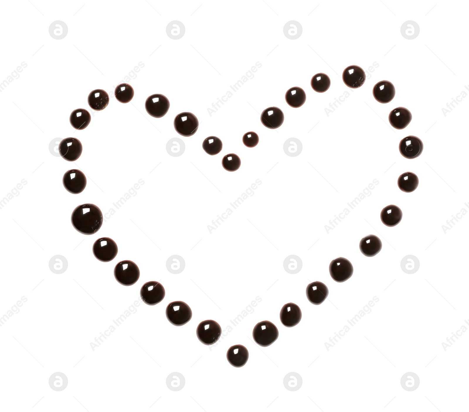 Photo of Heart made of dark chocolate drops on white background, top view