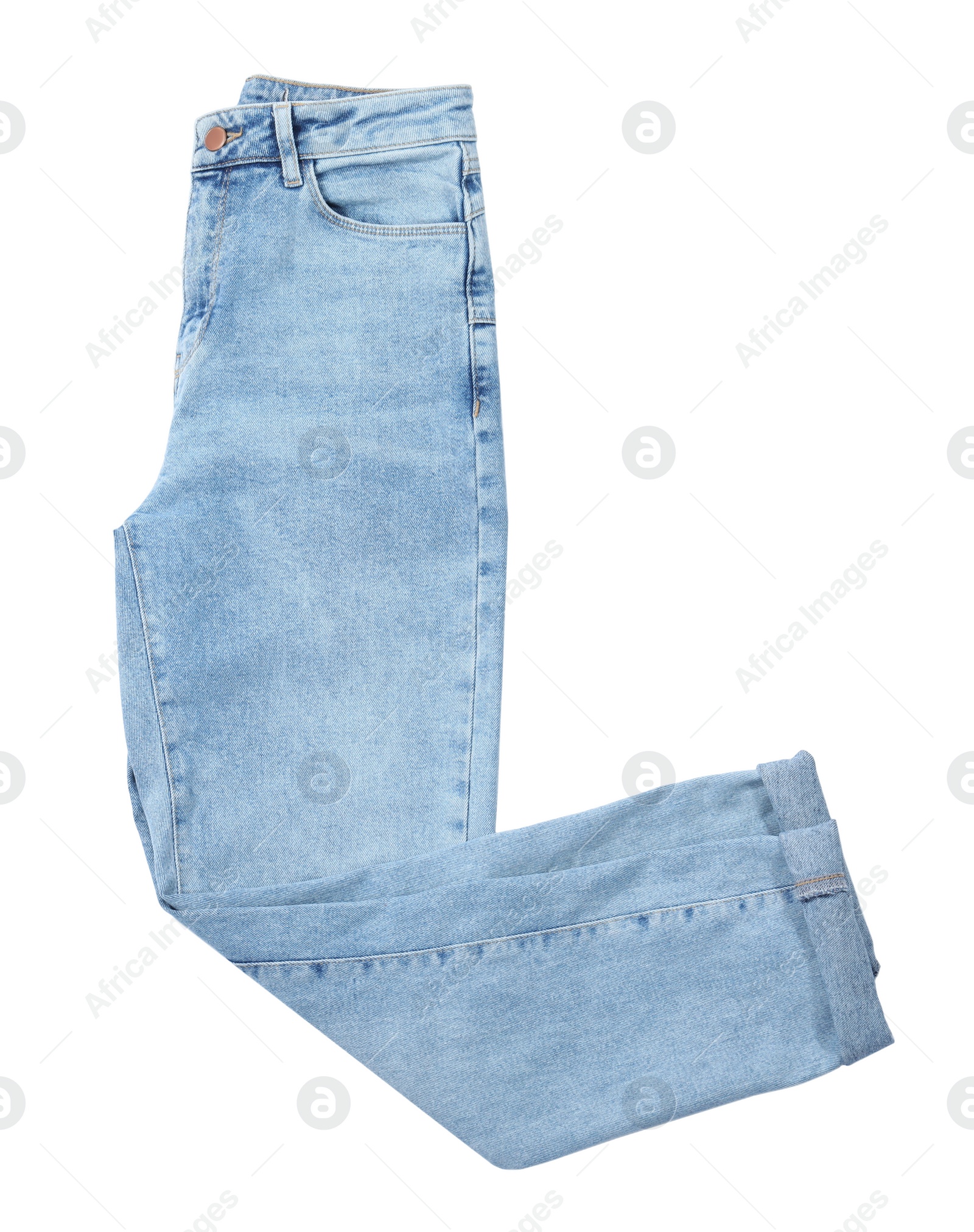 Photo of Stylish jeans isolated on white, top view