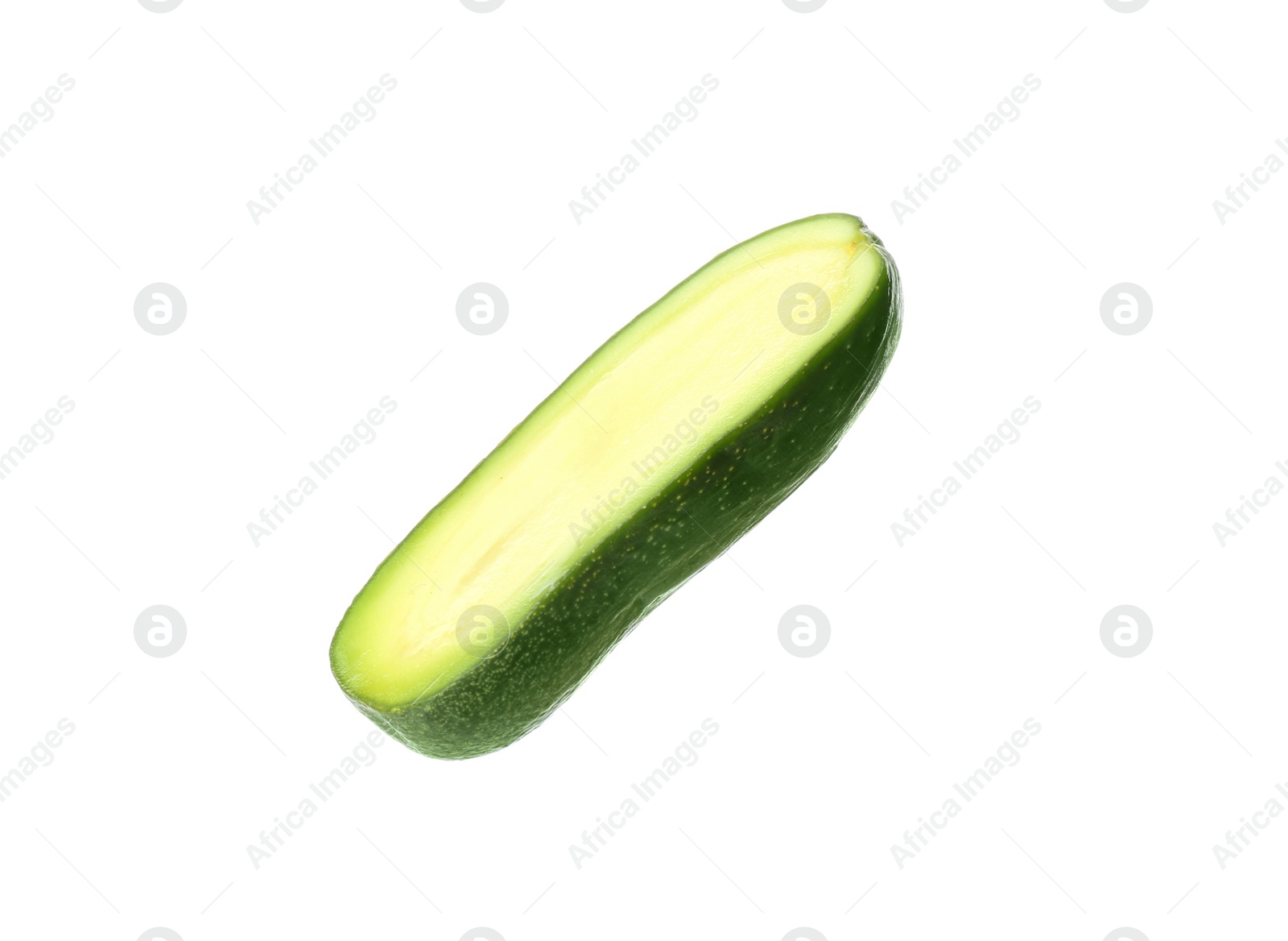 Photo of Cut fresh seedless avocado isolated on white