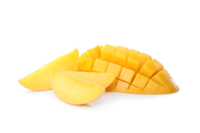 Fresh juicy mango isolated on white. Tropical fruit