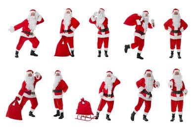 Santa Claus on white background, set of photos. Christmas celebration