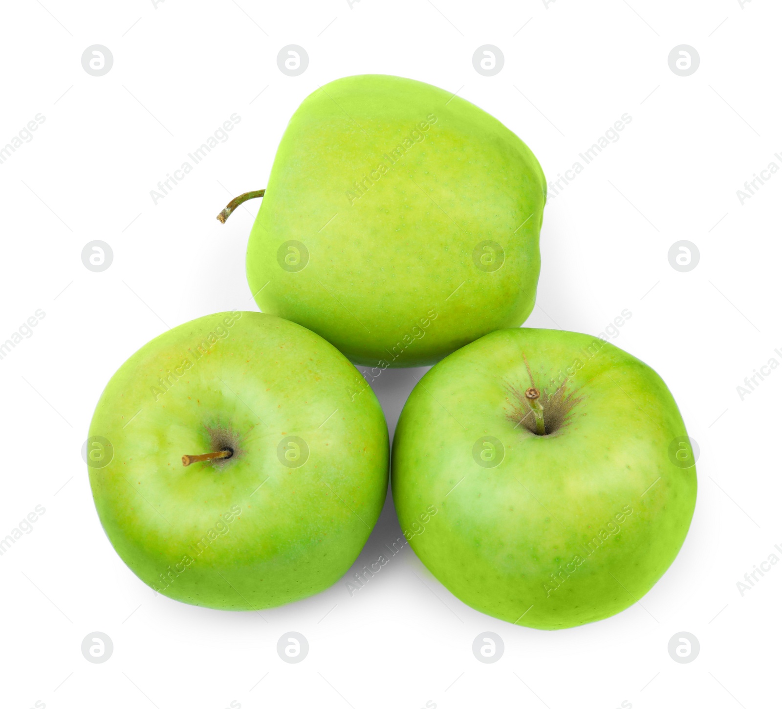 Photo of Fresh ripe green apples on white background, top view