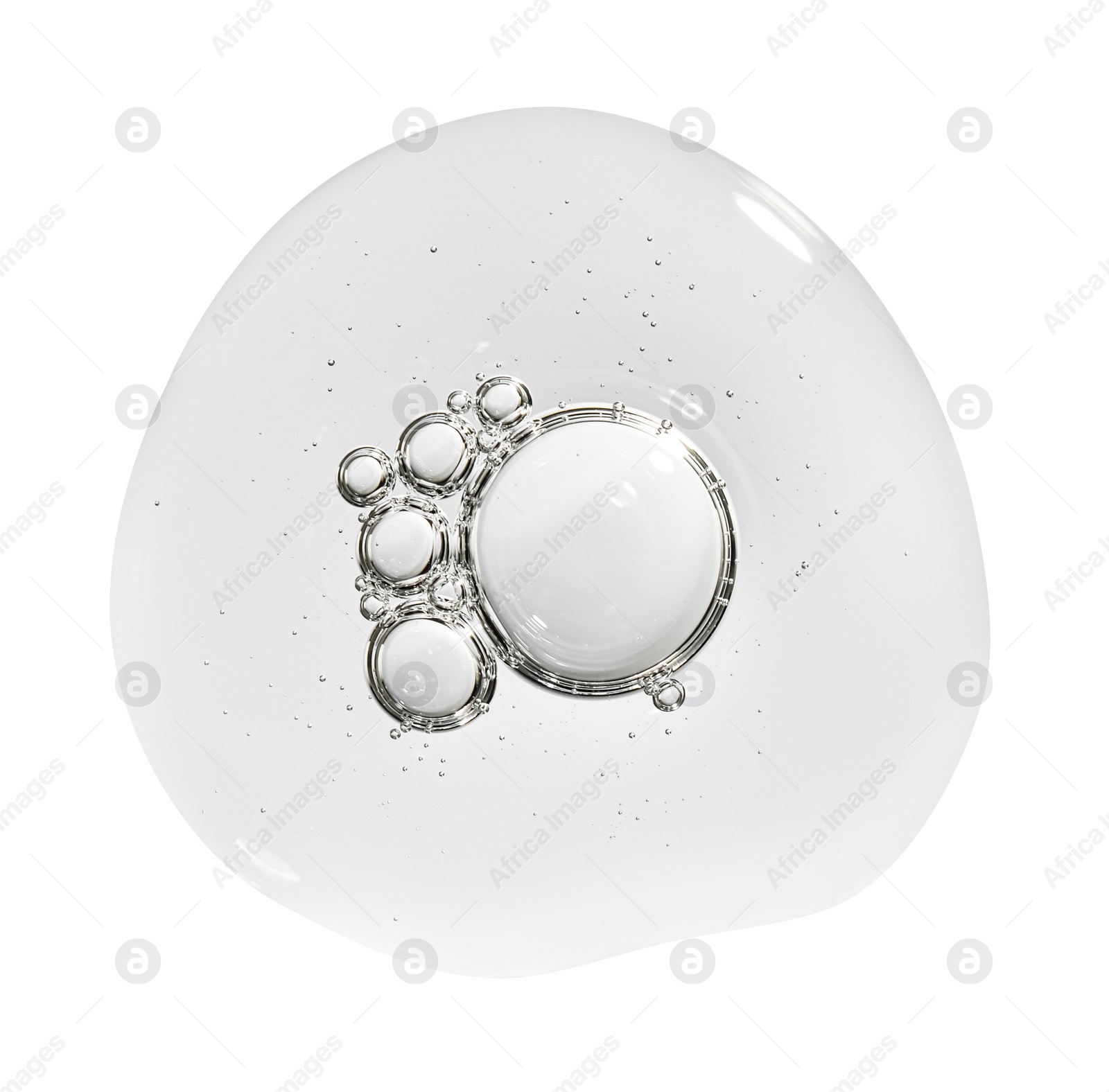 Photo of Sample of clear facial gel on white background, top view