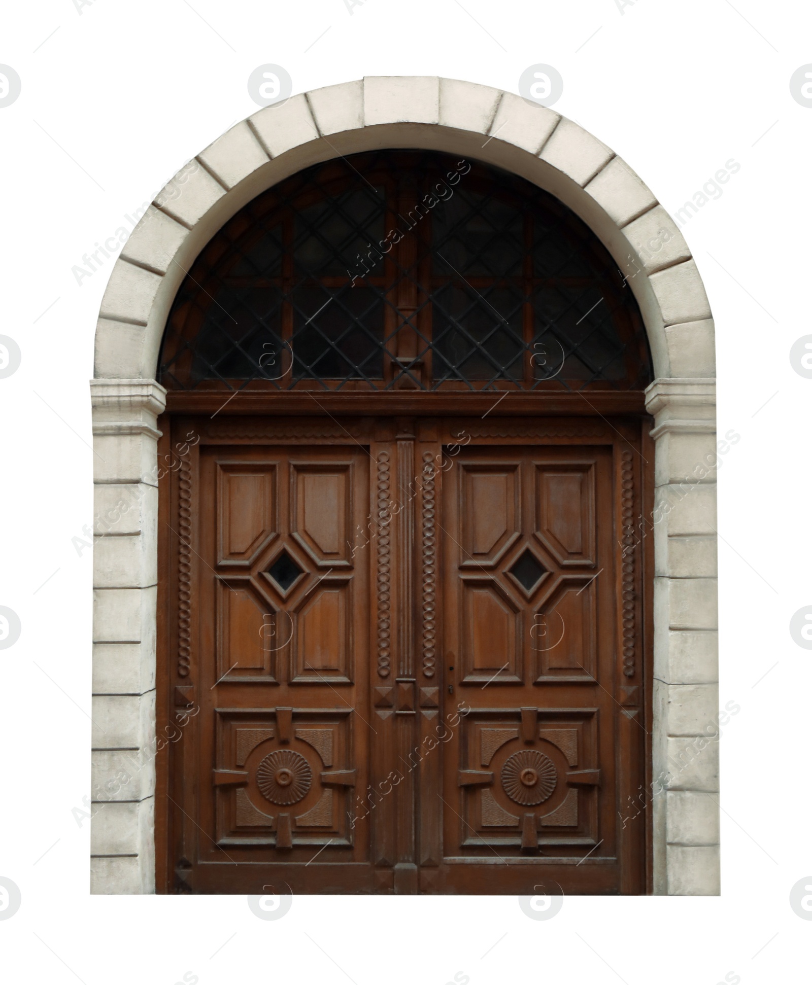 Image of Beautiful old-fashioned wooden door isolated on white