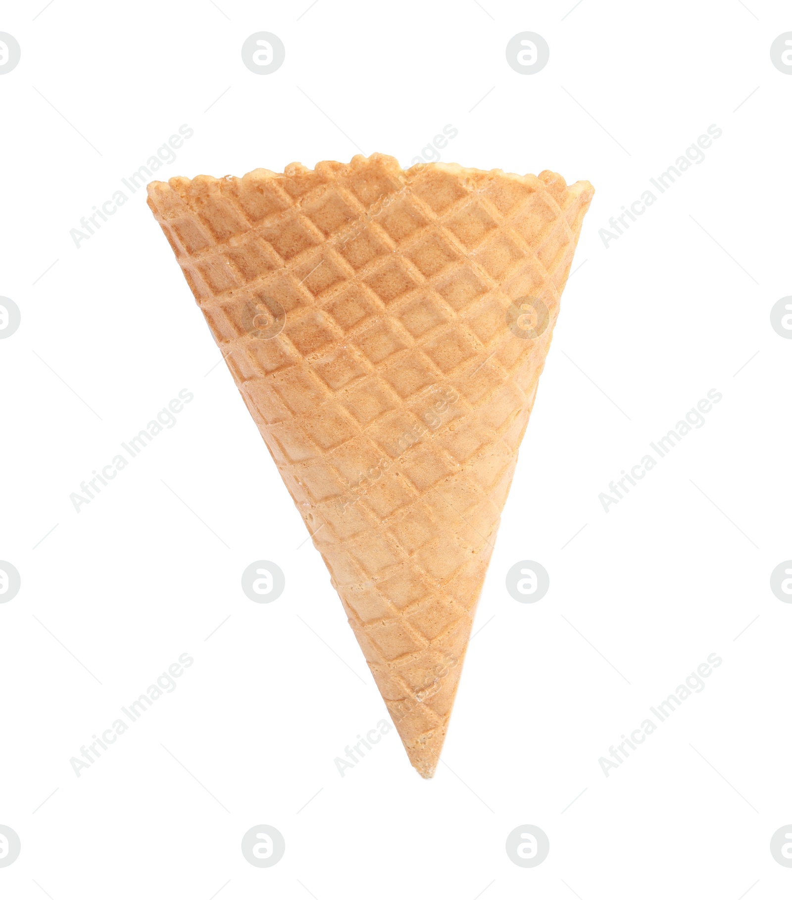 Photo of Empty wafer ice cream cone on white background