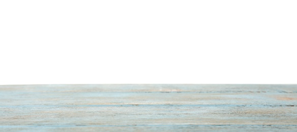 Empty wooden table surface on white background. Mockup for design