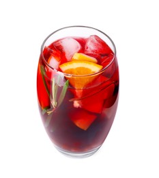 Photo of Glass of delicious sangria isolated on white