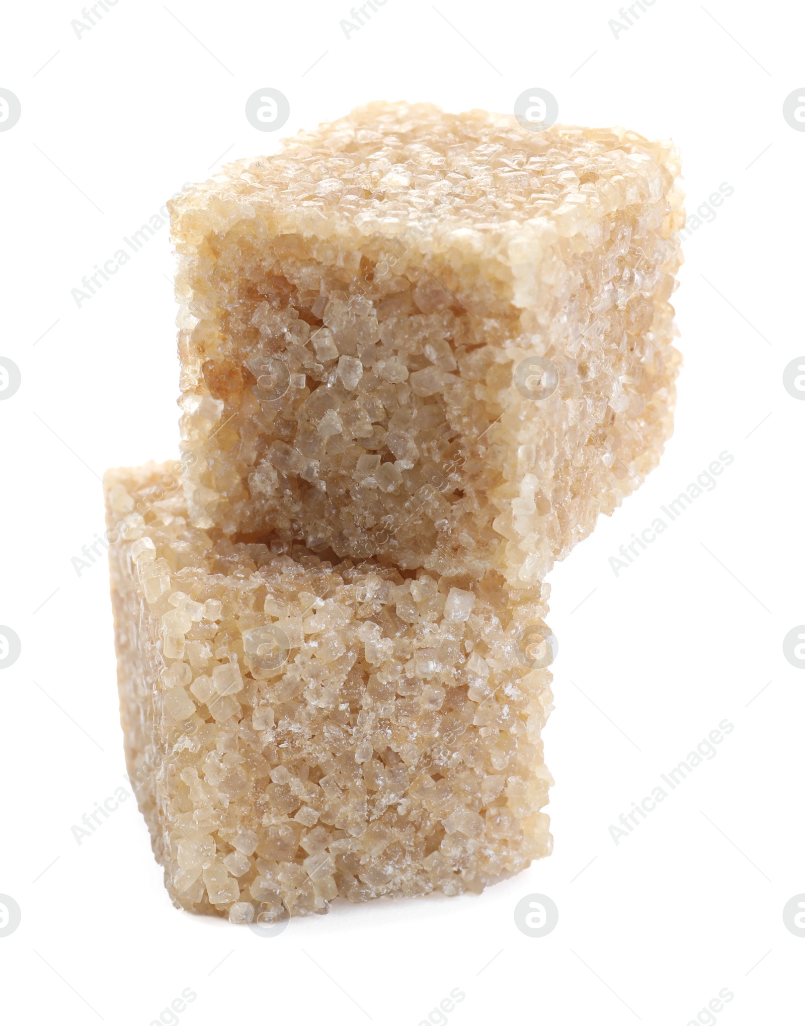 Photo of Two brown sugar cubes isolated on white