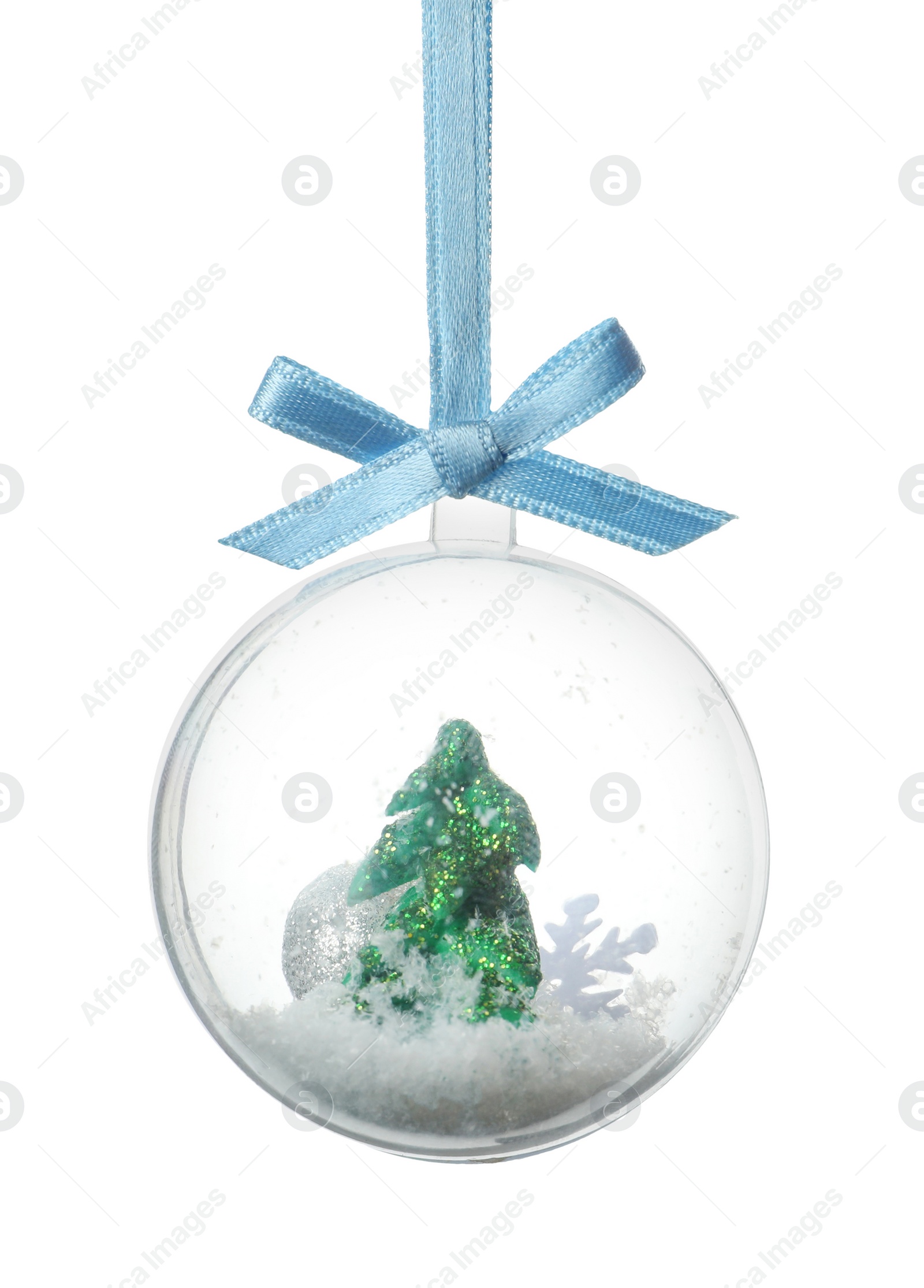 Photo of Decorative snow globe with miniature isolated on white