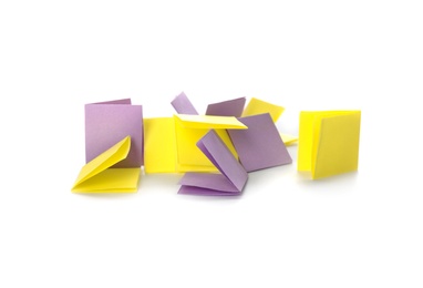 Colorful paper pieces for lottery on white background