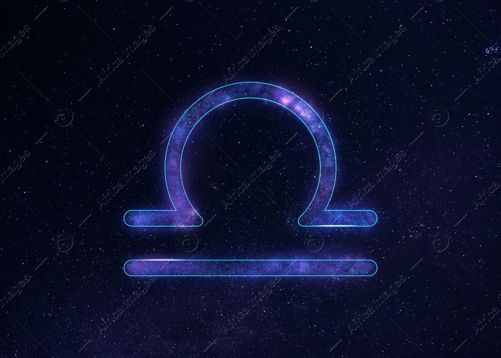 Illustration of Libra astrological sign in night sky with beautiful sky