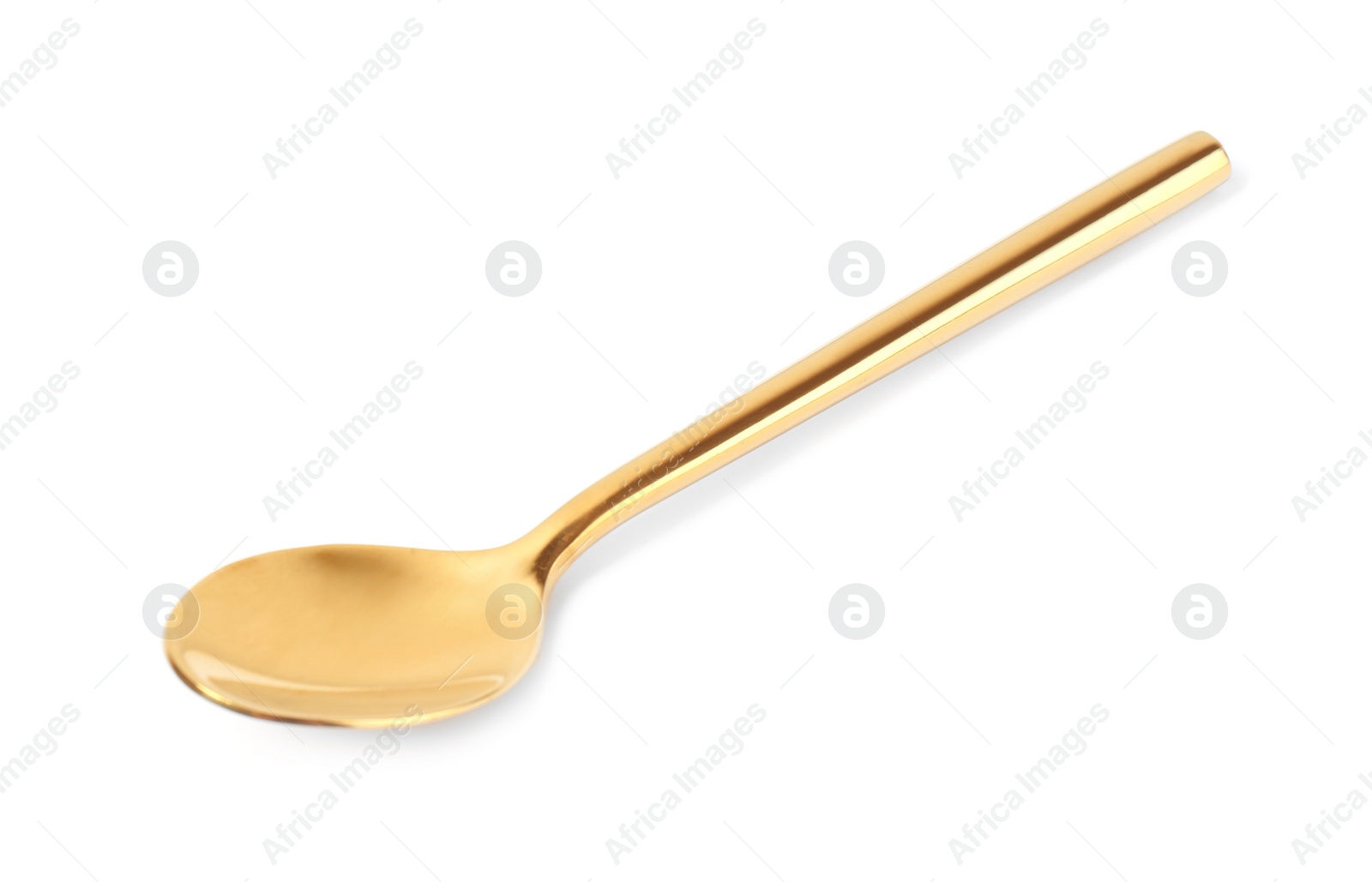 Photo of Stylish clean gold spoon on white background