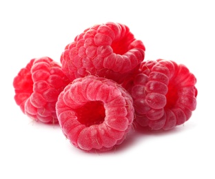 Delicious fresh ripe raspberries on white background