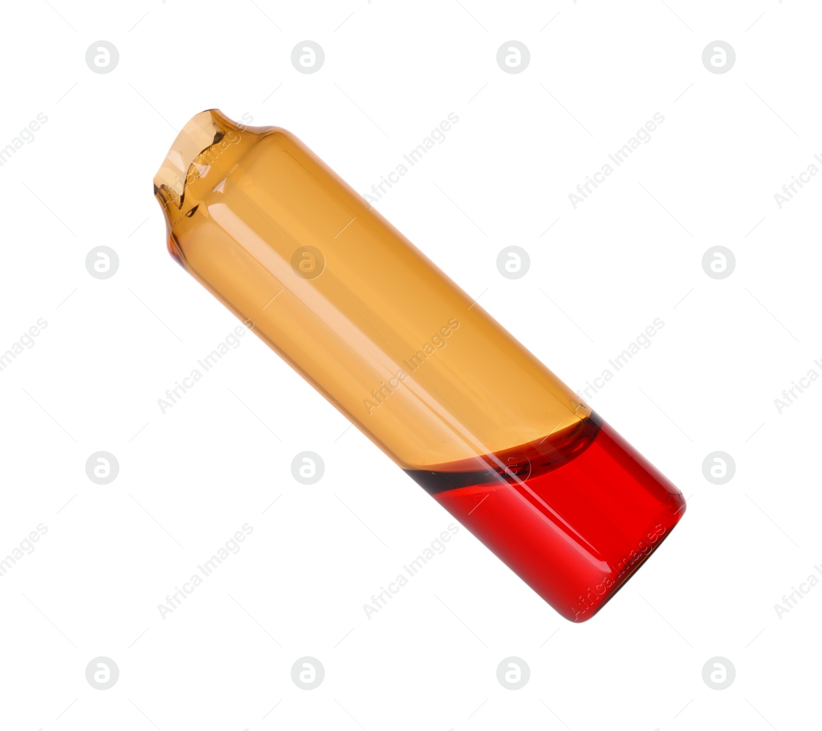 Photo of Open glass ampoule with liquid isolated on white