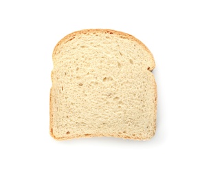 Slice of wheat bread isolated on white, top view