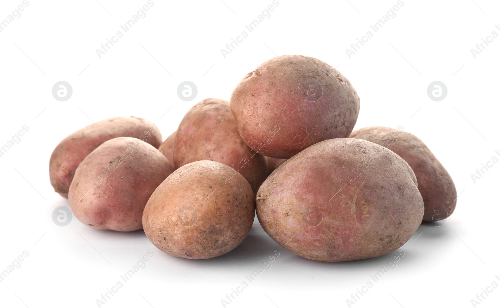 Photo of Fresh ripe organic potatoes on white background