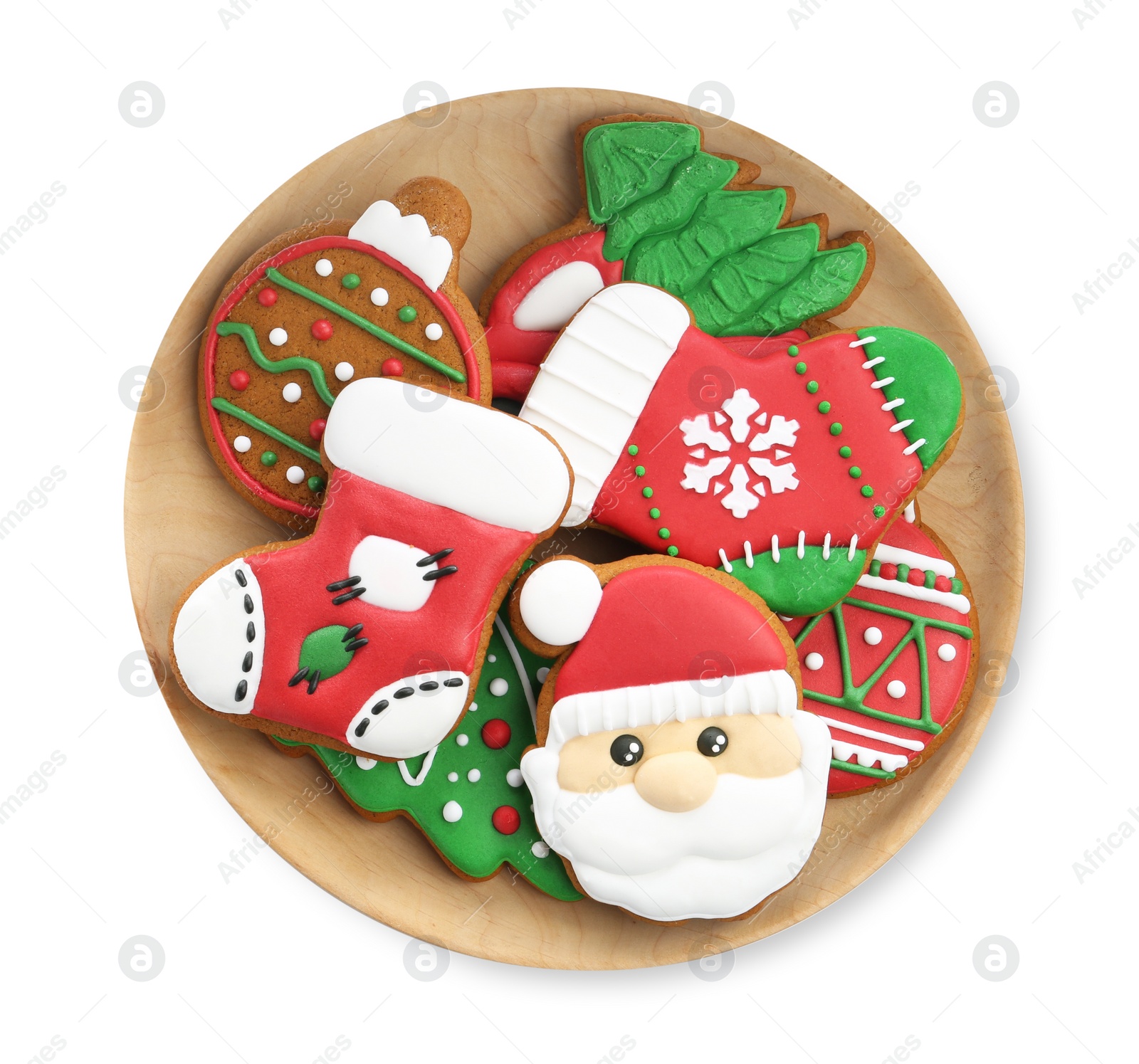 Photo of Different tasty Christmas cookies isolated on white, top view