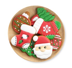 Photo of Different tasty Christmas cookies isolated on white, top view
