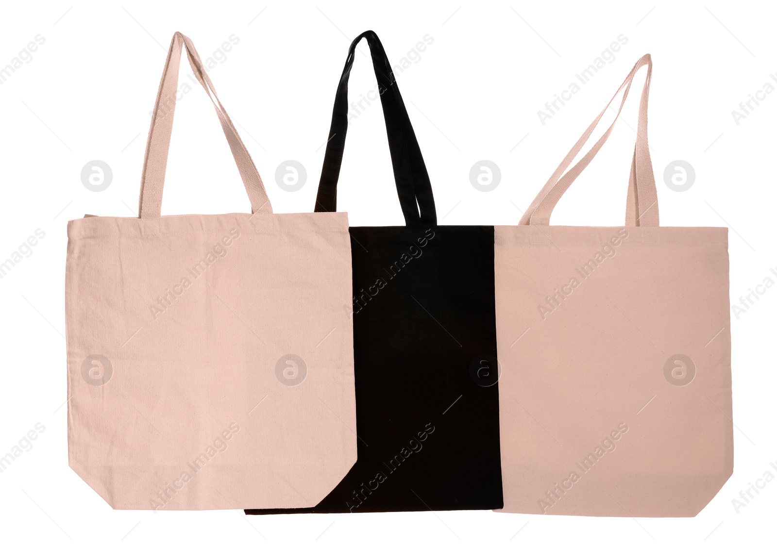 Photo of Eco bags on white background. Mock up for design