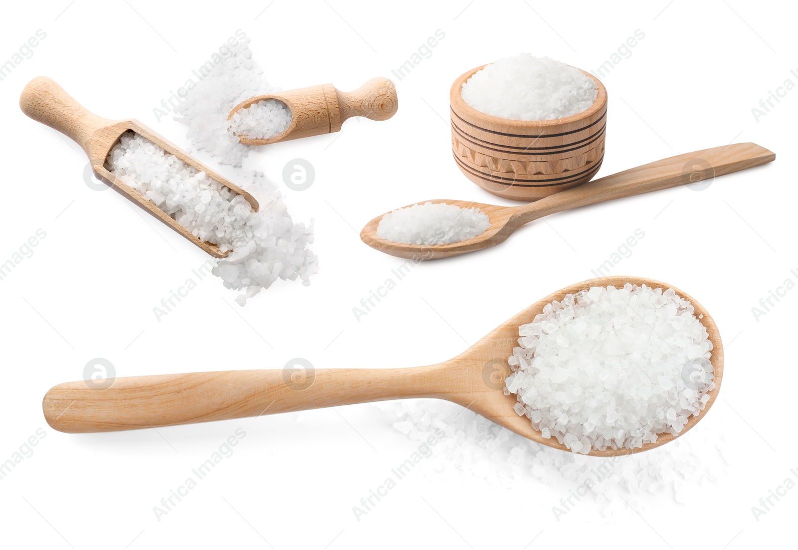 Image of Set of natural salt isolated on white