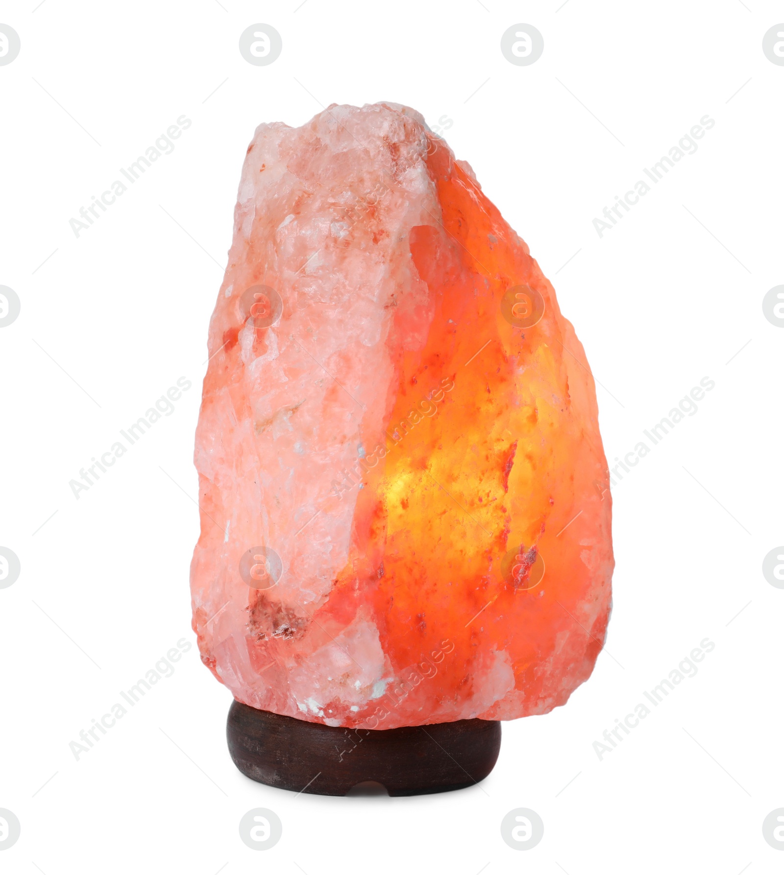 Photo of Pink Himalayan salt lamp isolated on white