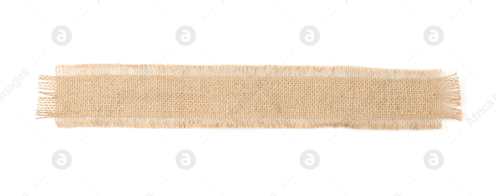 Photo of Piece of burlap fabric isolated on white, top view