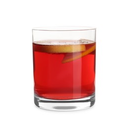 Photo of Glass of aromatic punch drink isolated on white