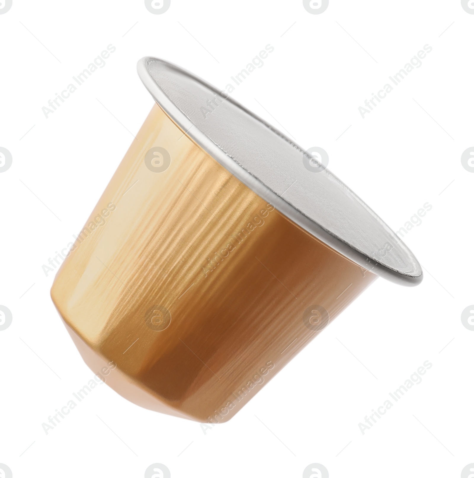 Photo of One plastic coffee capsule isolated on white