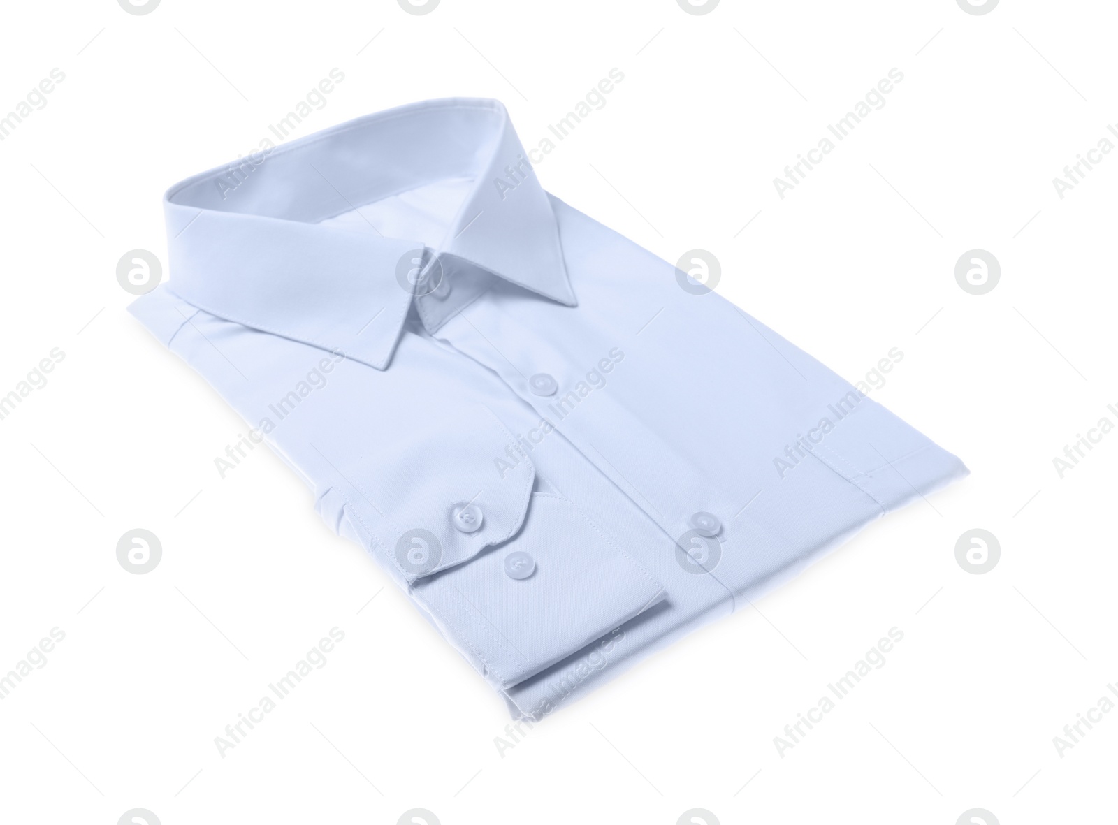 Photo of Stylish shirt isolated on white. Dry-cleaning service