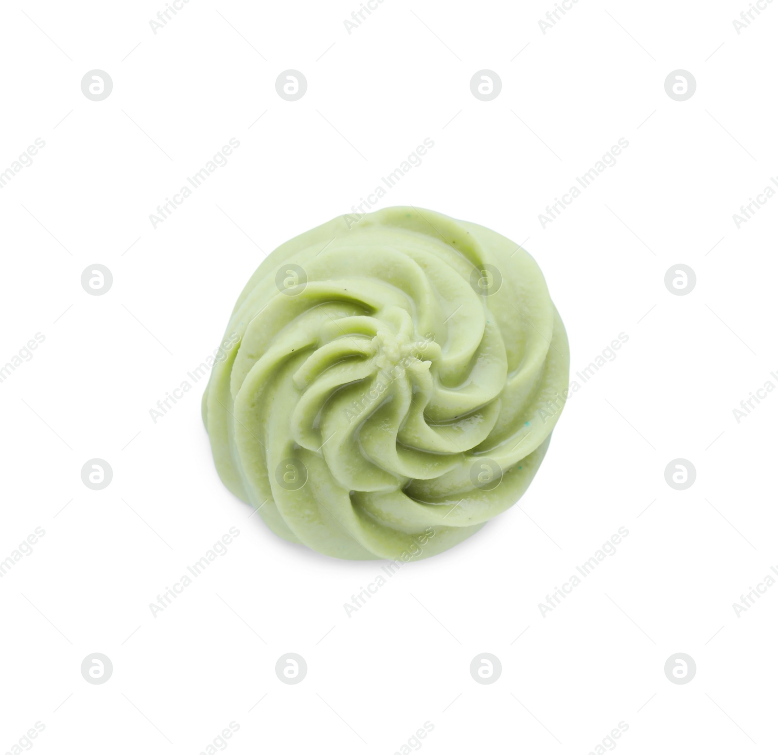 Photo of Swirl of wasabi paste isolated on white, top view