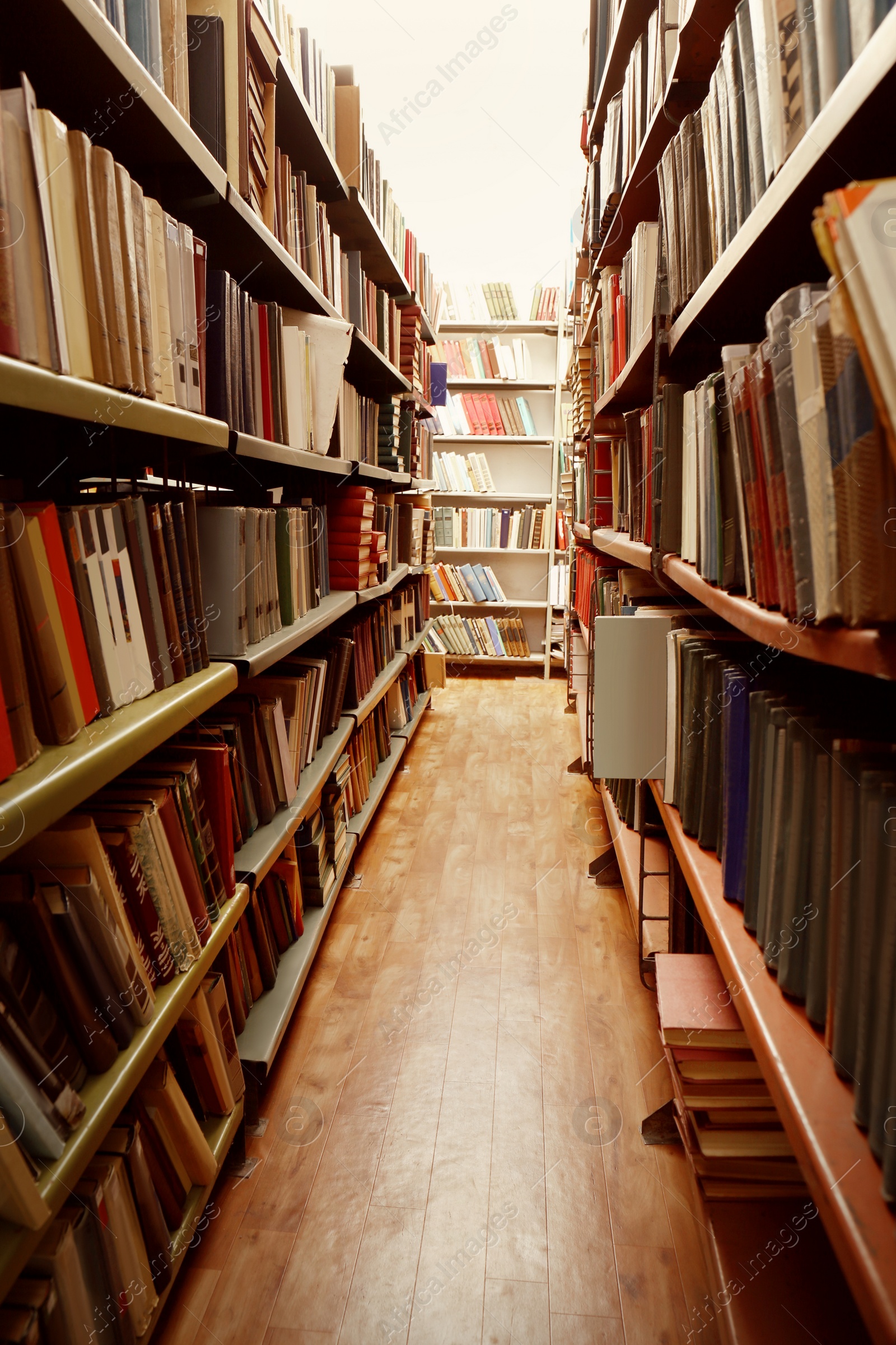 Image of Collection of different books on shelves in library