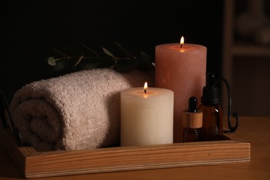 Photo of Beautiful composition with different spa products on wooden table