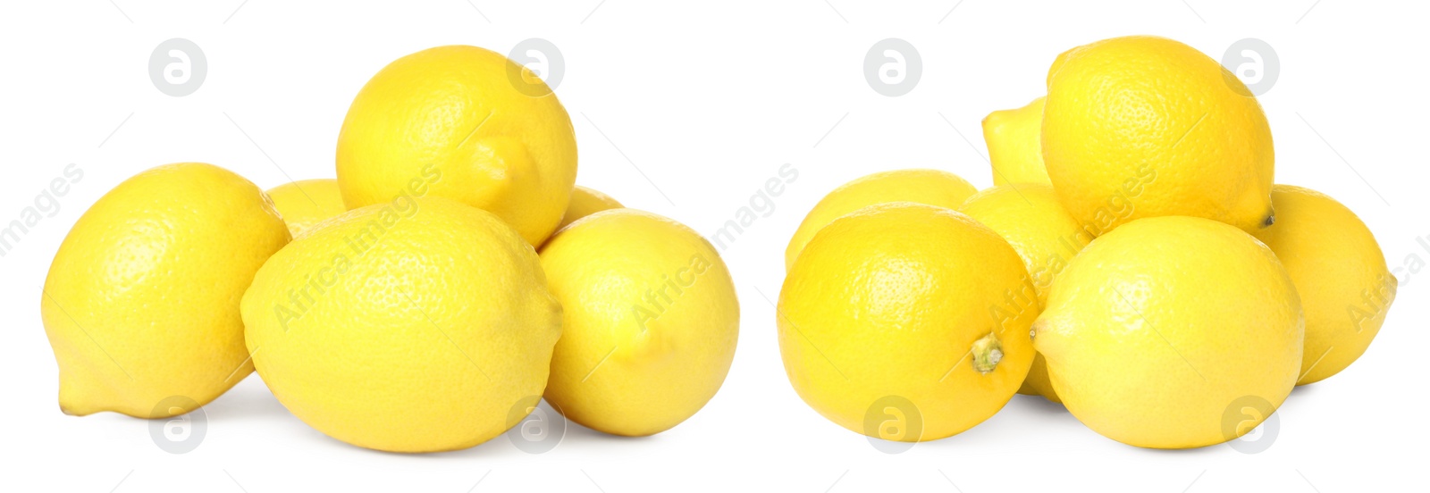 Image of Fresh ripe lemons on white background. Banner design 