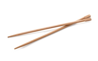 Chopsticks made of bamboo on white background