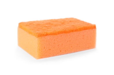 Photo of Cleaning sponge for dish washing on white background